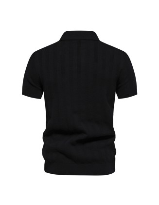 Mens Woolen Polo Sweater Knit Sweater Short Sleeve Lapel Men's T-Shirt Top