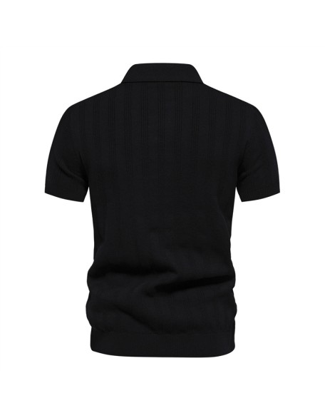Mens Woolen Polo Sweater Knit Sweater Short Sleeve Lapel Men's T-Shirt Top