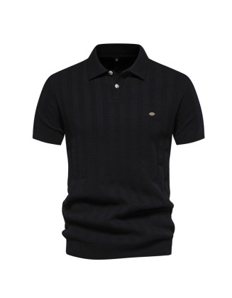 Mens Woolen Polo Sweater Knit Sweater Short Sleeve Lapel Men's T-Shirt Top