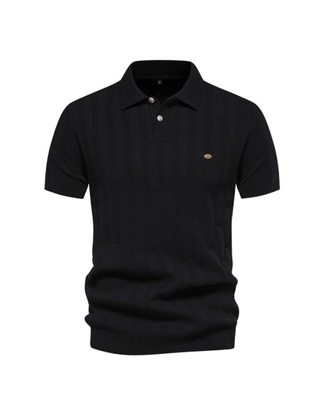 Mens Woolen Polo Sweater Knit Sweater Short Sleeve Lapel Men's T-Shirt Top