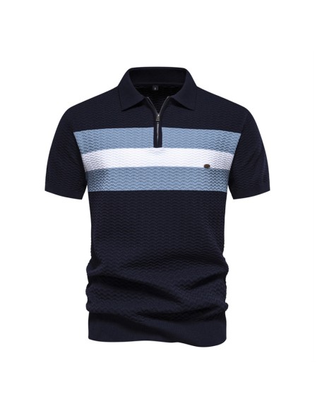 Men's Premium Feeling Striped Business Short Sleeve Thin Peplum Men's Lapel Tops