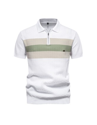 Men's Premium Feeling Striped Business Short Sleeve Thin Peplum Men's Lapel Tops