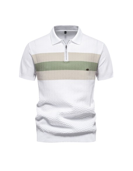 Men's Premium Feeling Striped Business Short Sleeve Thin Peplum Men's Lapel Tops