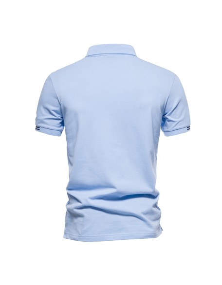 Lapel Striped Polo Shirt Embroidered Casual Mens Solid Color Short Sleeve Top