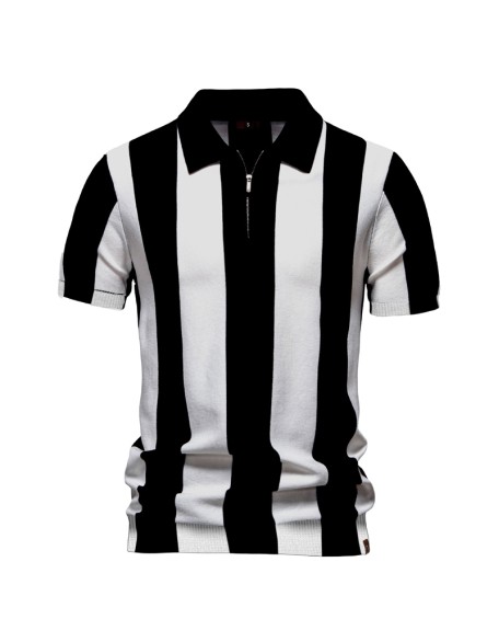 New lapel woolen short-sleeved polo shirt men's striped short-sleeved tops