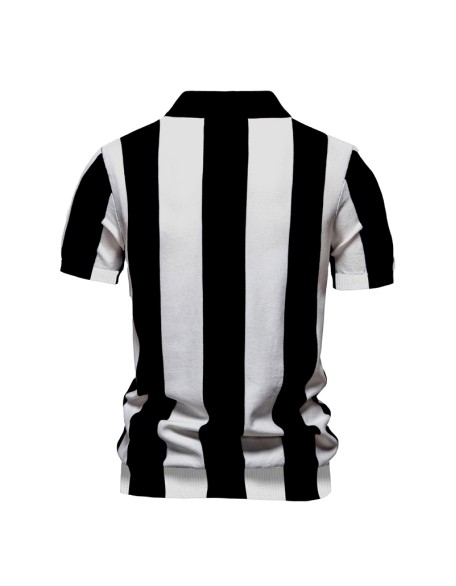 New lapel woolen short-sleeved polo shirt men's striped short-sleeved tops