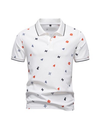 Men's POLO Shirt Letter All Over Printed Lapel Short Sleeve T-Shirt