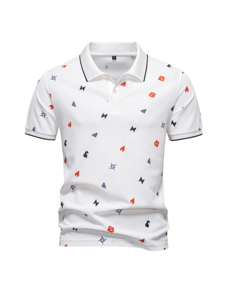 Men's POLO Shirt Letter All Over Printed Lapel Short Sleeve T-Shirt
