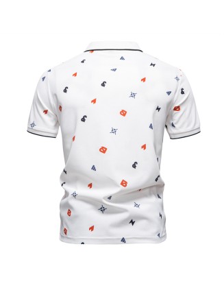 Men's POLO Shirt Letter All Over Printed Lapel Short Sleeve T-Shirt