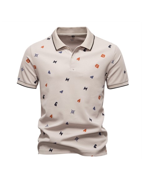 Men's POLO Shirt Letter All Over Printed Lapel Short Sleeve T-Shirt