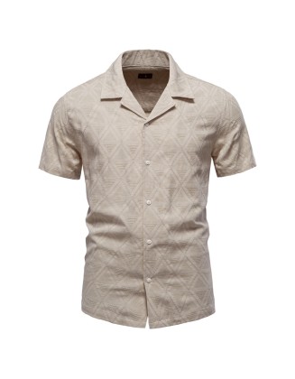 Jacquard plaid shirt men's casual business top flip collar short sleeve