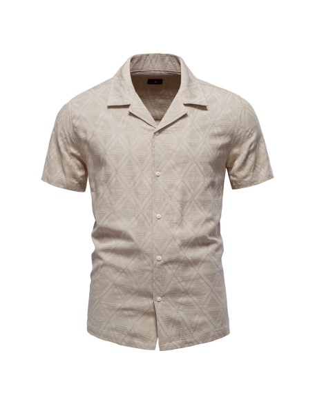 Jacquard plaid shirt men's casual business top flip collar short sleeve