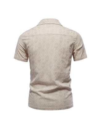 Jacquard plaid shirt men's casual business top flip collar short sleeve
