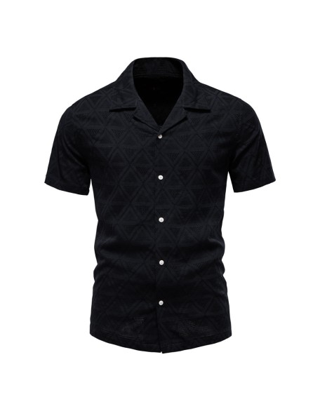 Jacquard plaid shirt men's casual business top flip collar short sleeve