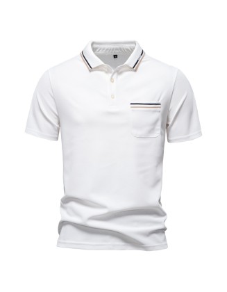 Short-sleeved polo shirt men's striped lapel business casual men's tops