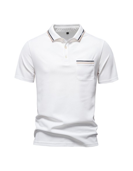 Short-sleeved polo shirt men's striped lapel business casual men's tops