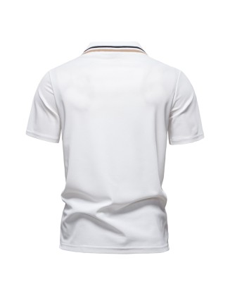 Short-sleeved polo shirt men's striped lapel business casual men's tops