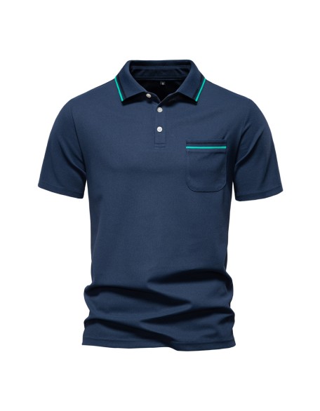Short-sleeved polo shirt men's striped lapel business casual men's tops
