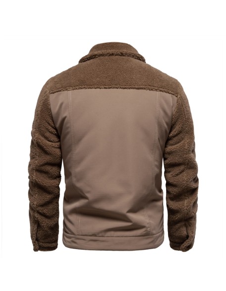 Men's Patchwork Jacket Casual Mens Lamb Wool Jacket Coat