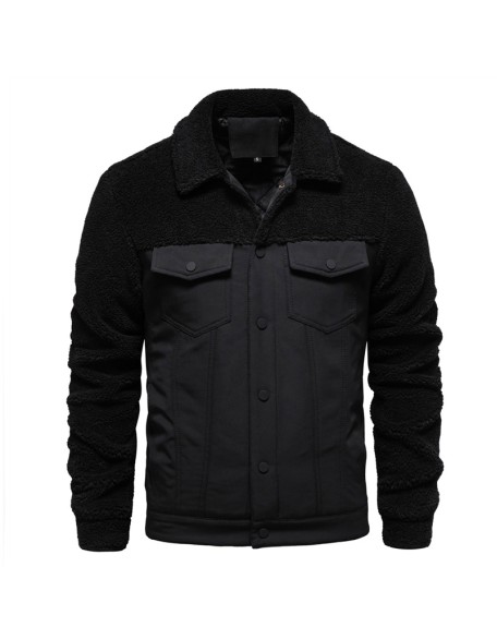 Men's Patchwork Jacket Casual Mens Lamb Wool Jacket Coat