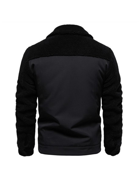 Men's Patchwork Jacket Casual Mens Lamb Wool Jacket Coat