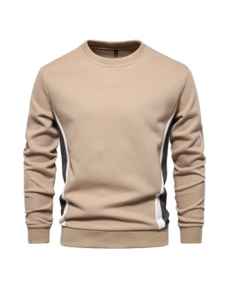 New men's long-sleeved patchwork sweater men's casual Slim round neck sports pullover shirt