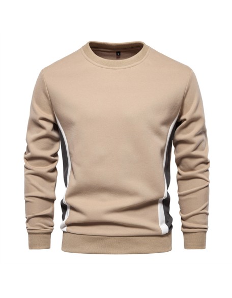 New men's long-sleeved patchwork sweater men's casual Slim round neck sports pullover shirt