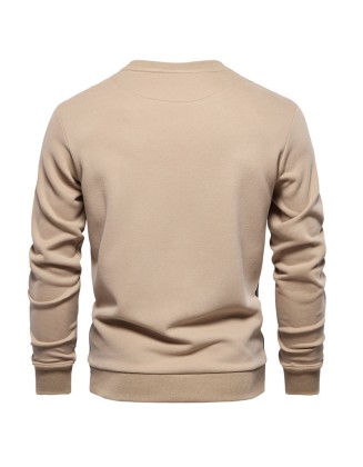 New men's long-sleeved patchwork sweater men's casual Slim round neck sports pullover shirt