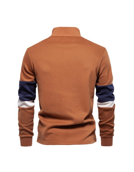Long Sleeve Polo Neck Sweatshirt Trendy Color Clash Men's High Quality Casual Peplum Sweatshirt