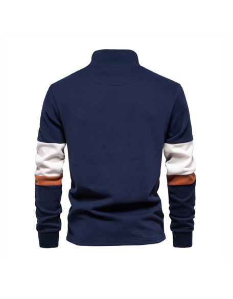 Long Sleeve Polo Neck Sweatshirt Trendy Color Clash Men's High Quality Casual Peplum Sweatshirt