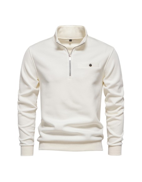 Mens Long Sleeve Half Zip Sweatshirt Casual Solid Color Pocket Decoration Top