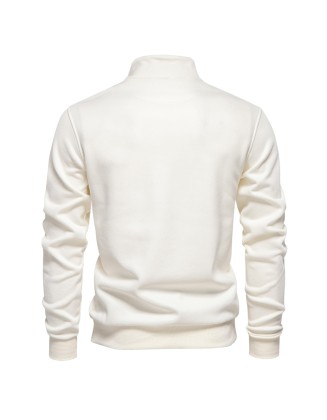 Mens Long Sleeve Half Zip Sweatshirt Casual Solid Color Pocket Decoration Top