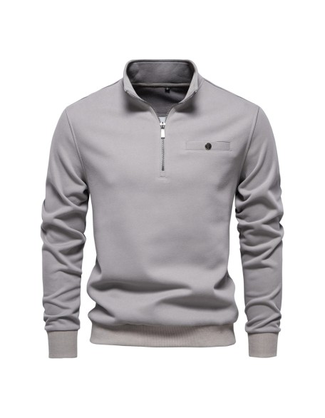 Mens Long Sleeve Half Zip Sweatshirt Casual Solid Color Pocket Decoration Top