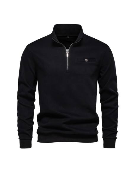 Mens Long Sleeve Half Zip Sweatshirt Casual Solid Color Pocket Decoration Top